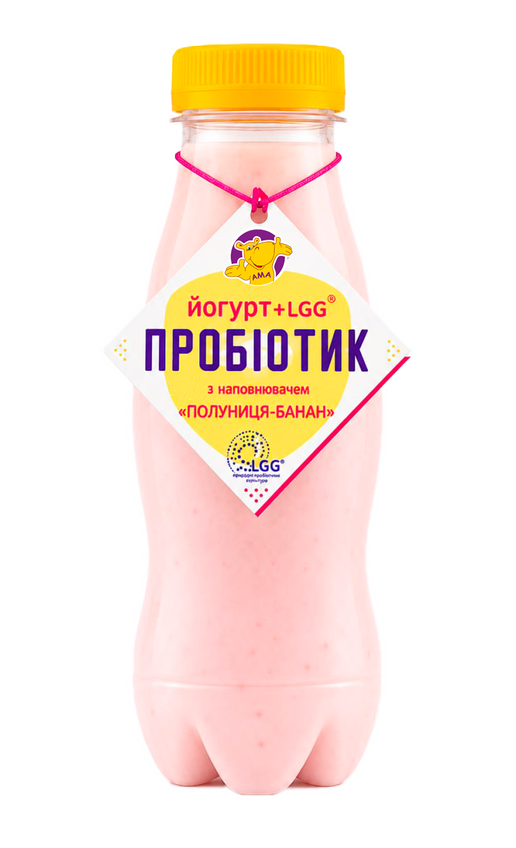 Йогурт питний «Полуниця-банан» 2,5% жиру з пробіотиком LGG