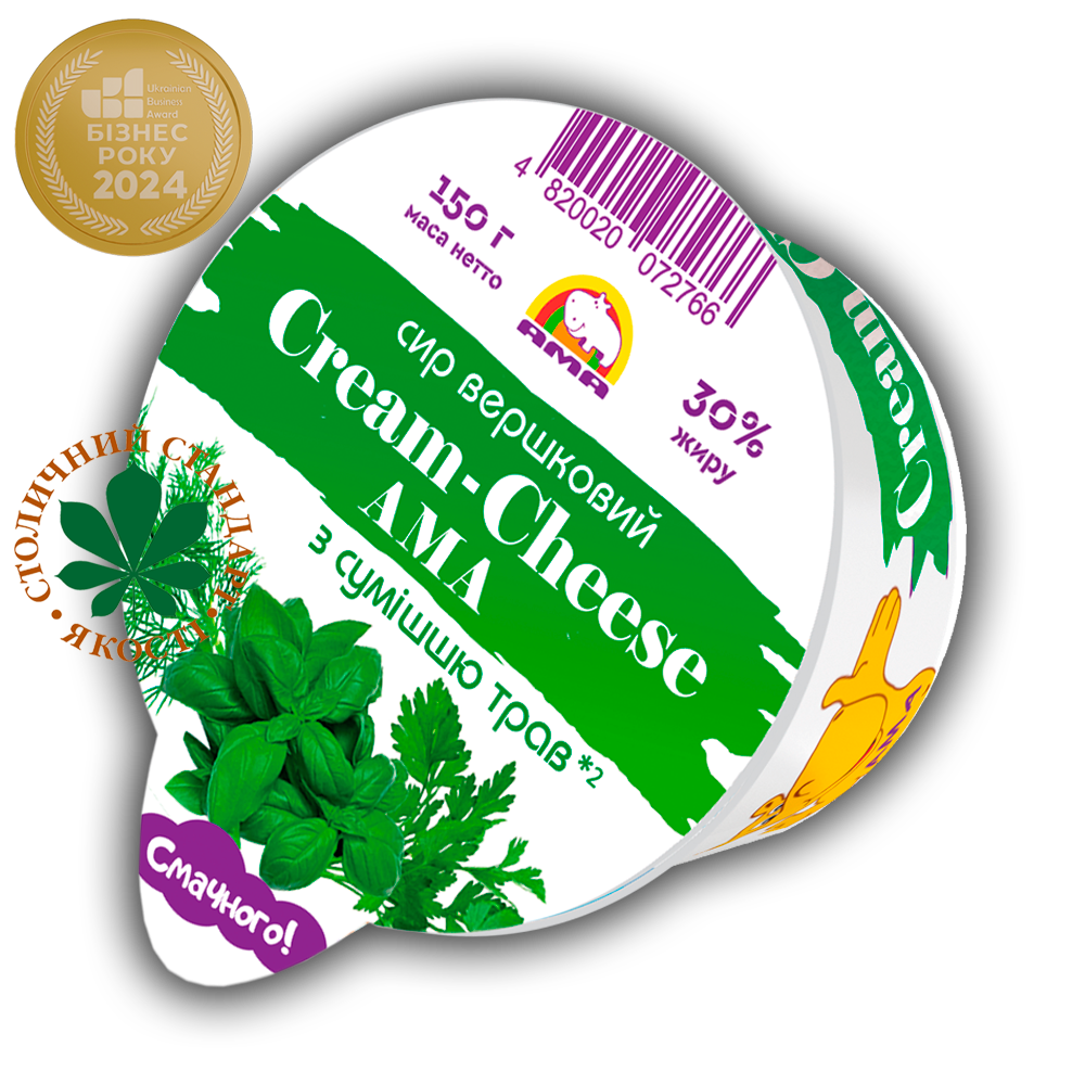 Сир вершковий «Cream-Cheese AMA» 30% жиру з сумішшю трав